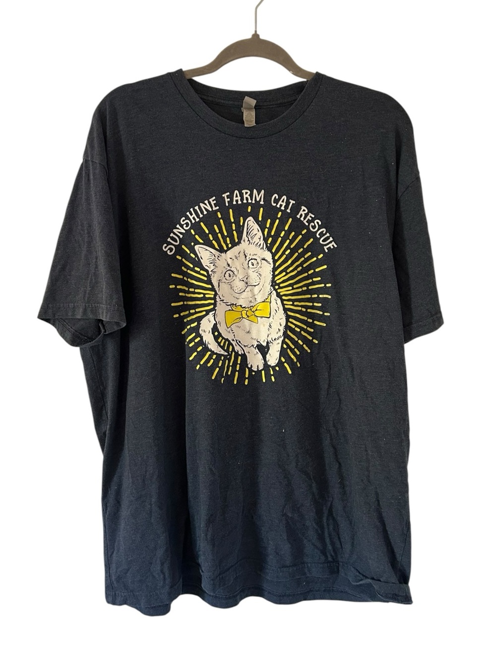 Gray Blue Sunshine Cat Farm Pet Rescue Top Shirt Casual Men’s Unisex Size XXL!